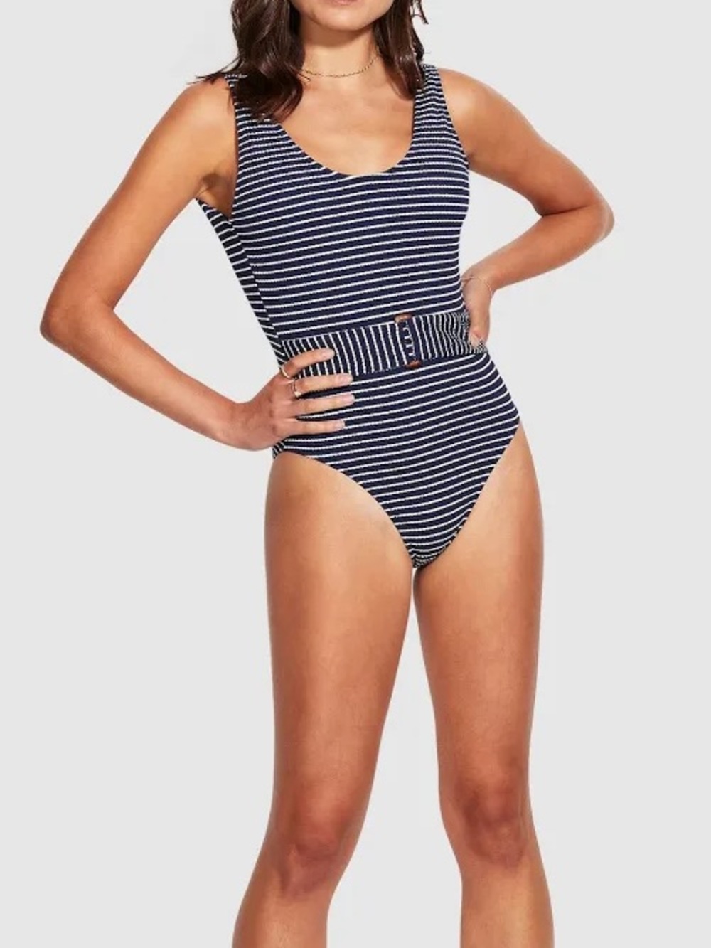 Seafolly NWT Seaside Stripe One Piece Belt Accent Swimsuit